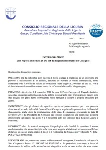 l'interrogazione regionale del consigliere Lorenzo Pellerano indirizzata all'assessore Briano